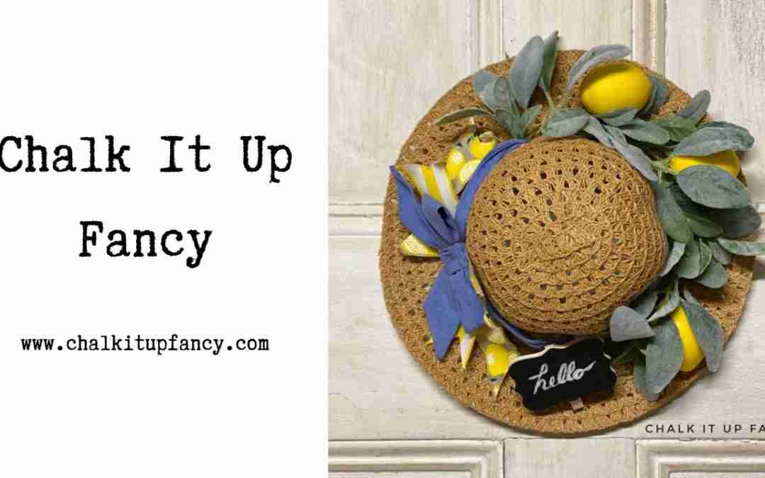 UpCycled Straw Hat Wreath Wall Decor Hello Sign with Lemons