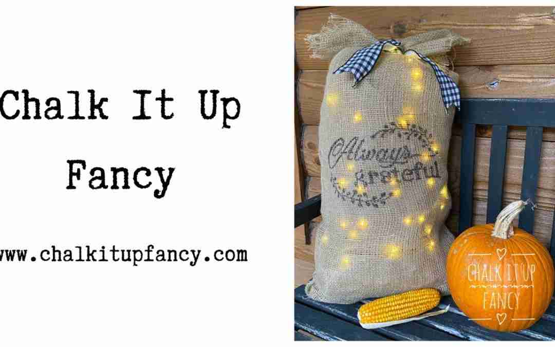 DIY Burlap Stenciled Bag With Lights Home Decor
