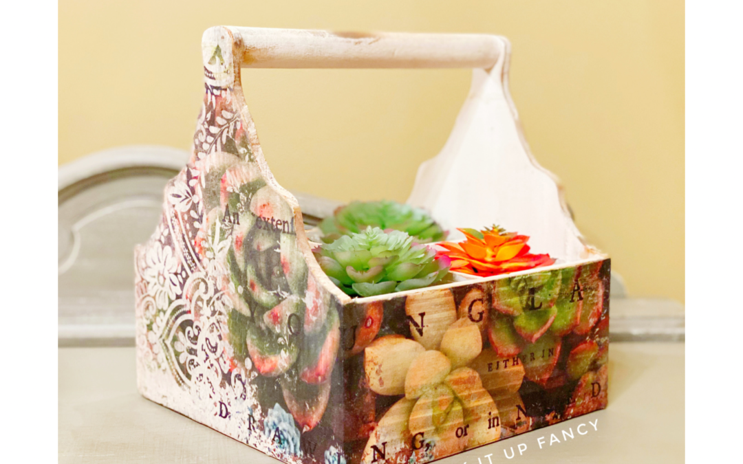 DIY Redesign by Prima Zuri Decoupaged Tissue Paper and Succulent Caddy Supply List