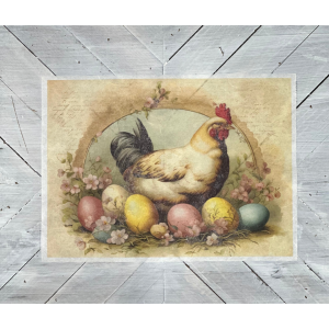 Hen with Easter Eggs Decoupage Rice Paper