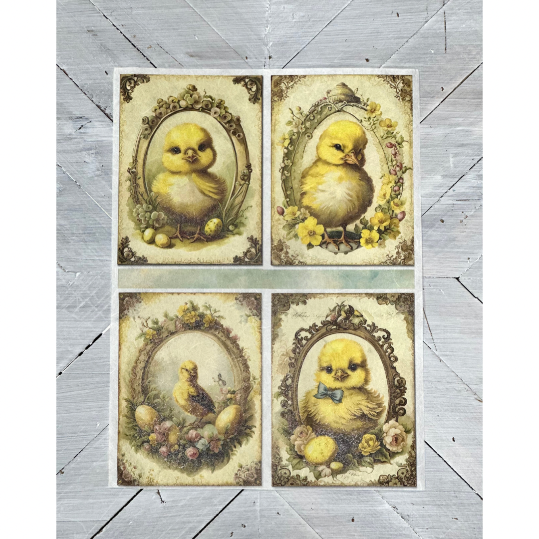 Framed Chicks Decoupage Rice Paper