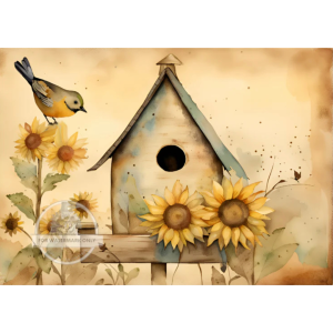 Sunflower Birdhouse Decoupage Rice Paper