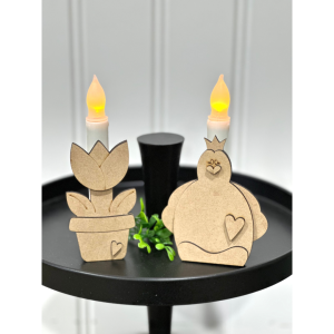Chicken and Flower set of Candle Shelf Sitters Unfinished cutout