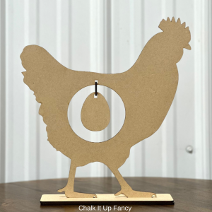 Chicken with Hanging Egg and Stand Cutout Unfinished
