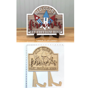 Old Glory Fireworks Sign with Easel Unfinished Cutout