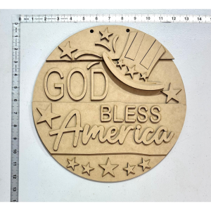 God Bless America 12in Round Unfinished Cutout