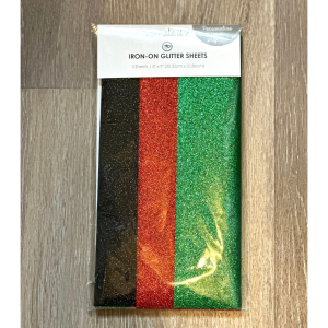 Iron On glitter sheets in green, red and black