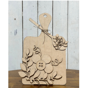 Floral Cutting Board with Spoon Unfinished Cutout