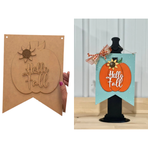 Hello Fall Banner Sign Unfinished Cutout