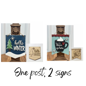 Mini Winter Theme Sign (2) with Display Post Unfinished Cutout Design 1