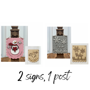Mini Winter Theme Sign (2) with Display Post Unfinished Cutout Design 2
