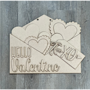 Hello Valentine Envelope Hanger Unfinished Cutout