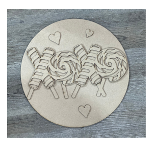 XOXO Valentine Lollipop Round Unfinished Cutout