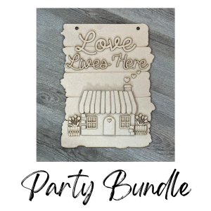 Party Bundle Love Lives Here Wall Plank Hanger Unfinished Cutout (set of 4)