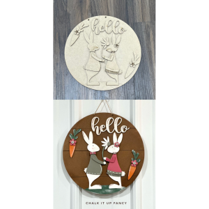 Party Bundle Hello Bunny Couple Round Unfinished Cutout