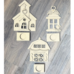 Farmhouse Christmas Votive Shelf Sitter Unfinished Cutout (set of 3)
