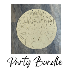 Merry Christmas Reindeer Hanger 12" Round Unfinished Cutout Party Bundle