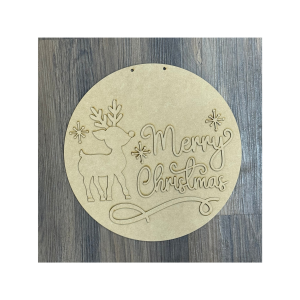 Reindeer Merry Christmas Round Unfinished Cutout