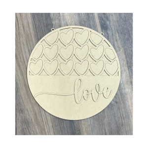 Love Heart Round Hanger 12" Unfinished Cutout