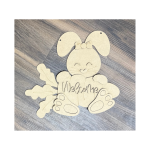 Welcome Bunny with Carrot Unfinished Cutout