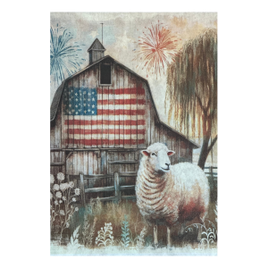 Primitive Patriotic Barn and Sheep Decoupage Rice Paper