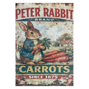 Primitive Peter Rabbit Carrot Rusty Sign Decoupage Rice Paper
