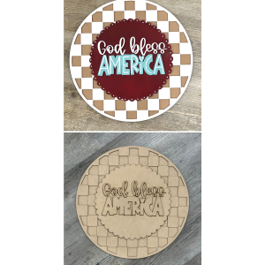 God Bless America Checkered Round Unfinished Cutout