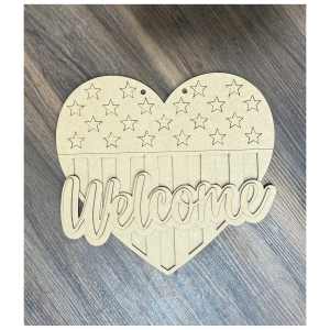 Welcome American Flag Heart Unfinished Cutout