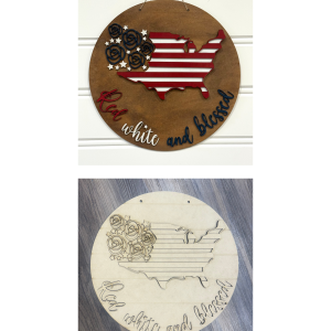 Red White and Blessed Flag Round Unfinished Cutout