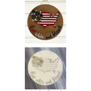 Party Bundle Red White and Blessed Flag Round Unfinished Cutout