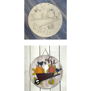 Hi Pumpkin Wheelbarrow Round 15" UNFINISHED CUTOUT