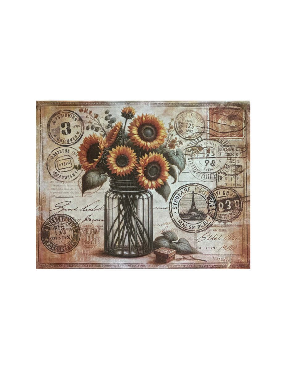 Vintage Sunflower Mason Jar Rice Paper