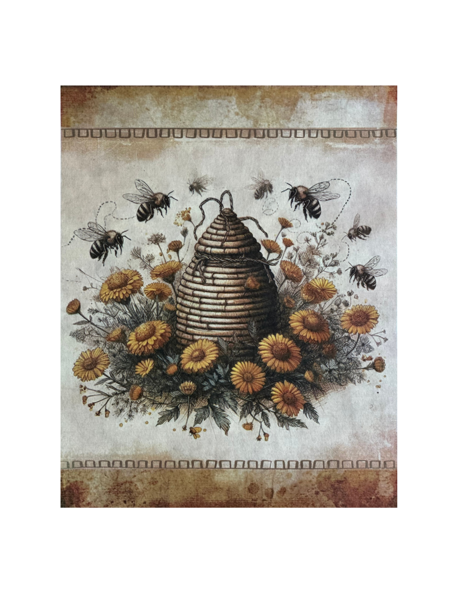 Vintage Floral Bee Hive Rice Paper
