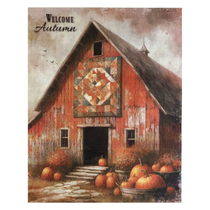 Welcome Autumn Barn Quilt and Pumpkins Farm Rice Paper