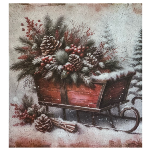 Farmhouse Winter Christmas Sleigh with Greenery Rice Paper