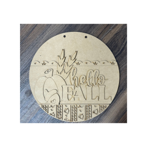 Hello Fall Round Unfinished Cutout