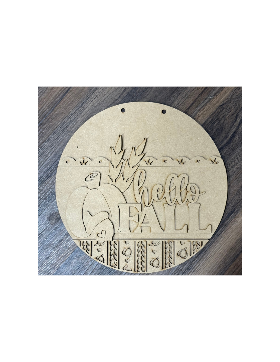 Hello Fall Round Unfinished Cutout