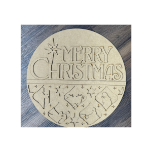 Merry Christmas Nativity Round Unfinished Cutout