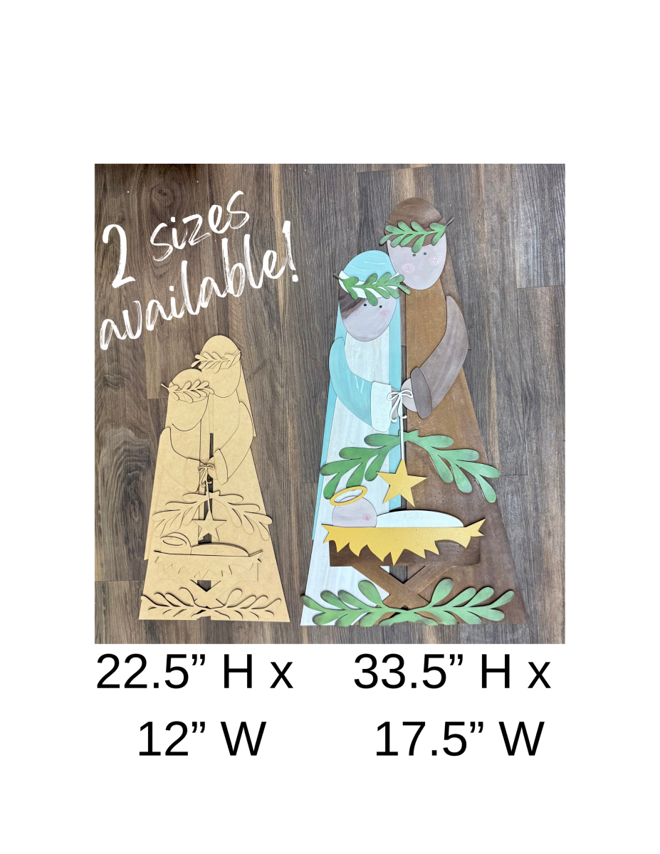 Holy Night Baby Jesus, Mary, and Joseph Leaner Sign Unfinished Cutout